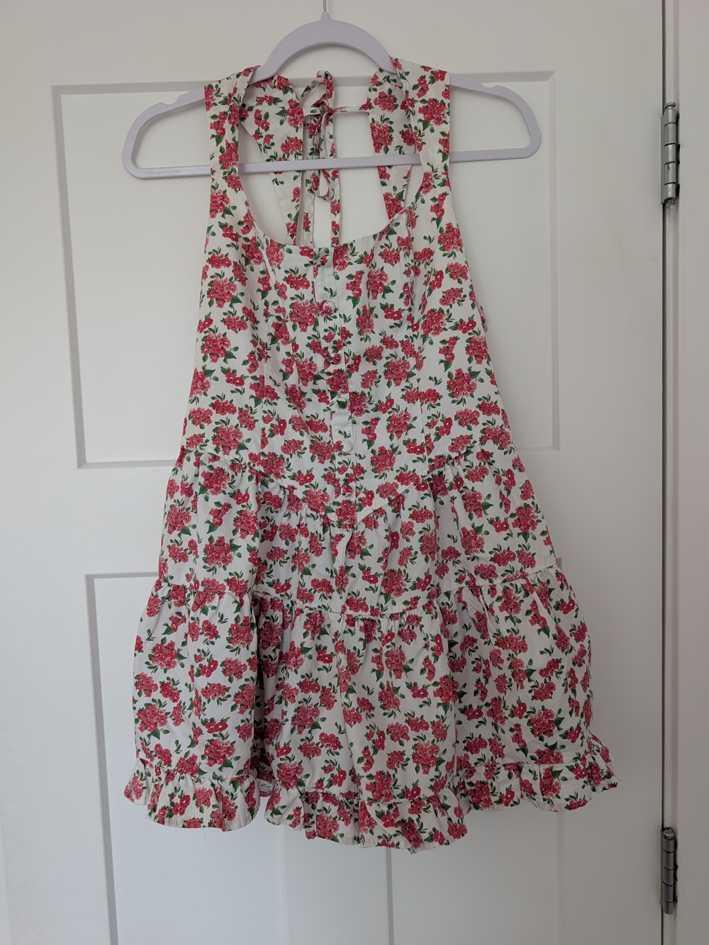 White Floral Tie-Back Romper with Pink Flowers Size Medium